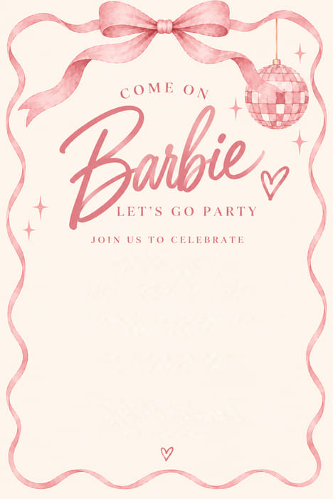 Come On Barbie Disco Birthday Invitation