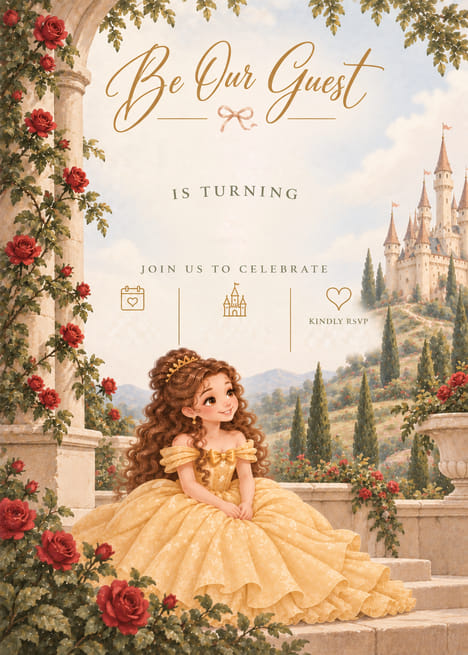Be Our Guest Castle Garden Birthday Invitation