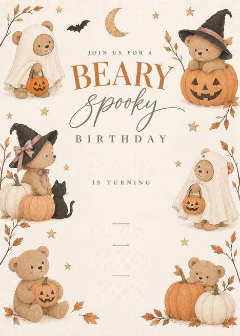 Beary Spooky Birthday Invitation