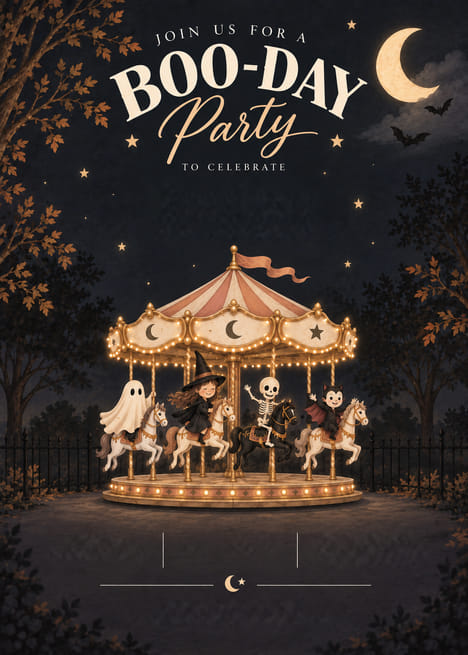 Boo-Day Carousel Halloween Birthday Invitation