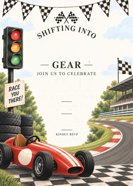 Shifting Into Gear Racing Birthday Invitation
