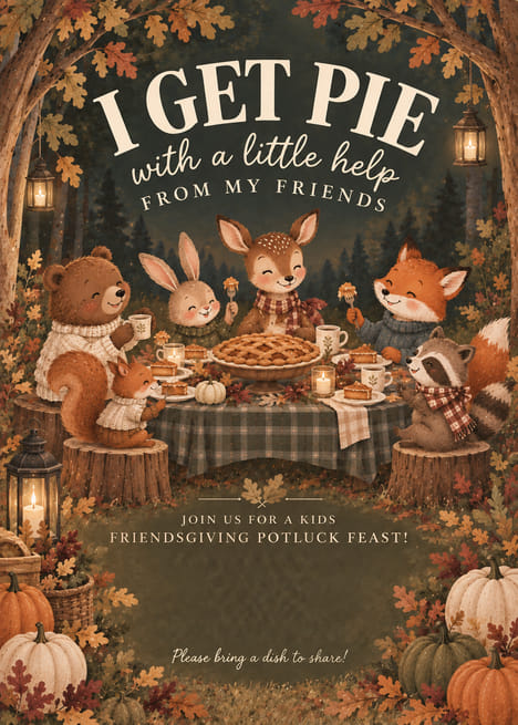 I Get Pie Woodland Friendsgiving Invitation