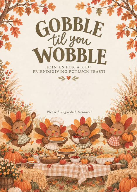 Gobble Til You Wobble Friendsgiving Invitation
