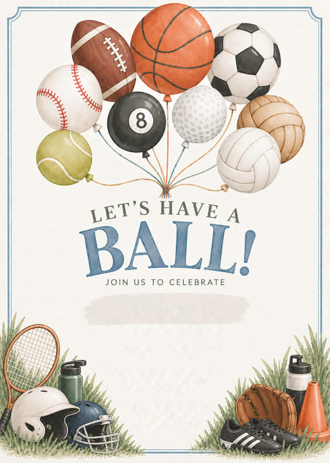 Let's Have a Ball Sports Birthday Invitation