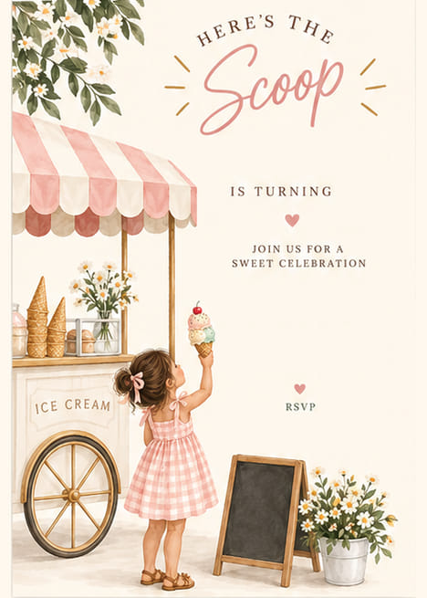 Here's the Scoop Ice Cream Birthday Invitation