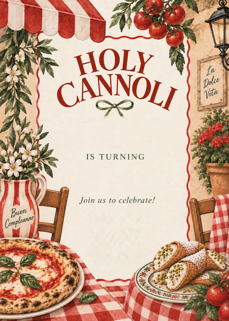 Holy Cannoli Italian Trattoria Birthday Invitation
