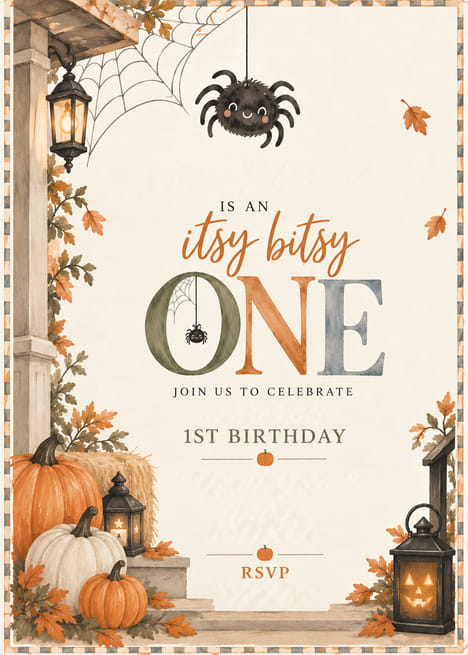 Itsy Bitsy One Halloween Birthday Invitation