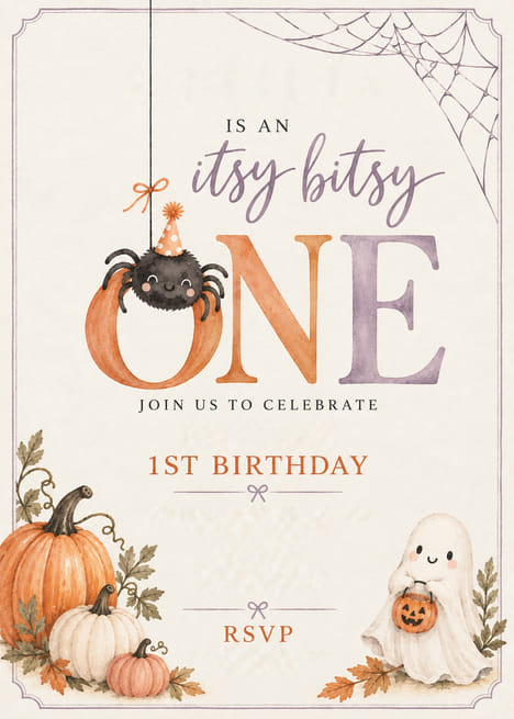 Itsy Bitsy One Ghost Halloween Birthday Invitation