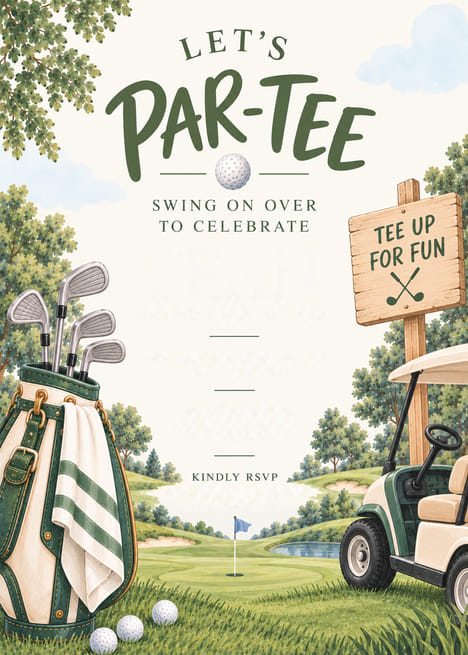 Let's Par-Tee Golf Birthday Invitation