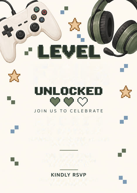 Level Unlocked Gaming Birthday Invitation