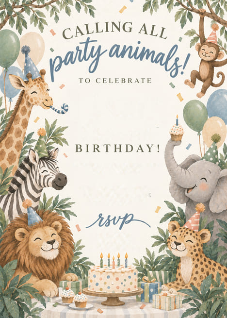 Calling All Party Animals Safari Birthday Invitation
