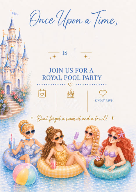 Once Upon a Time Princess Pool Party Birthday Invitation