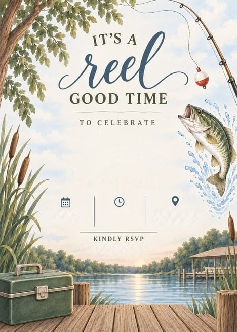 Reel Good Time Fishing Birthday Invitation