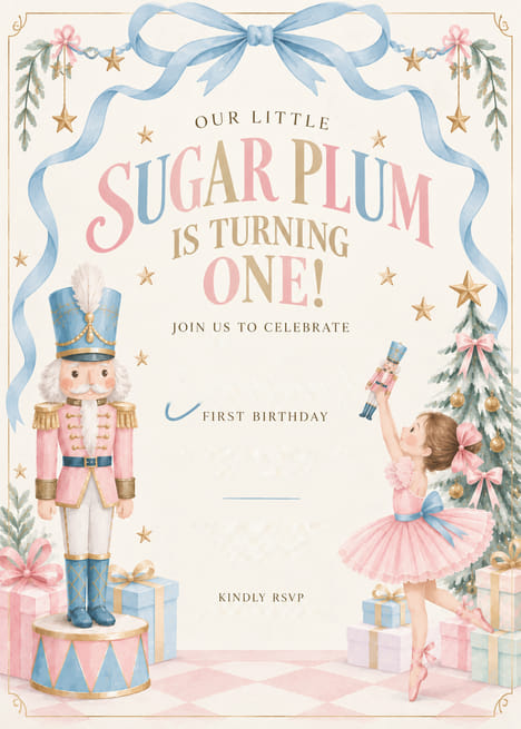 Sugar Plum First Birthday Invitation