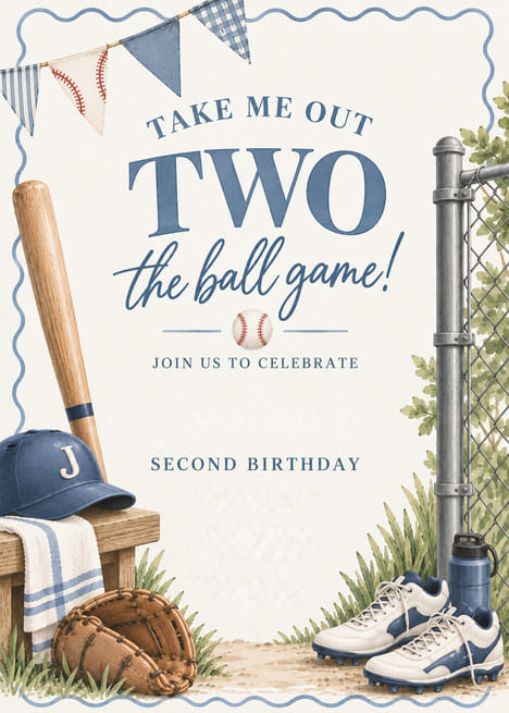 Take Me Out Two the Ball Game Baseball Birthday Invitation