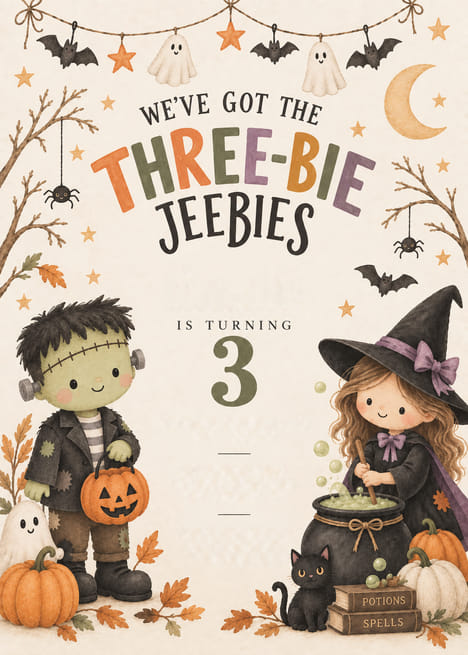 Threebie Jeebies Halloween 3rd Birthday Invitation