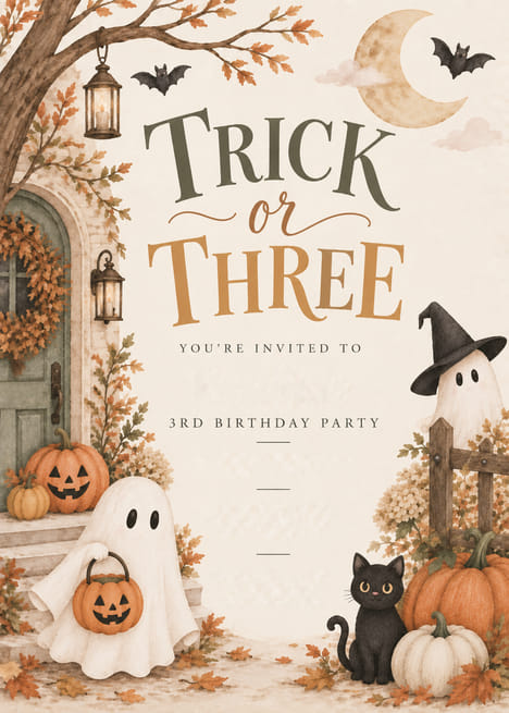Trick or Three Halloween 3rd Birthday Invitation