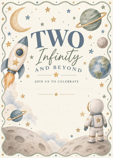 Two Infinity and Beyond Space Birthday Invitation
