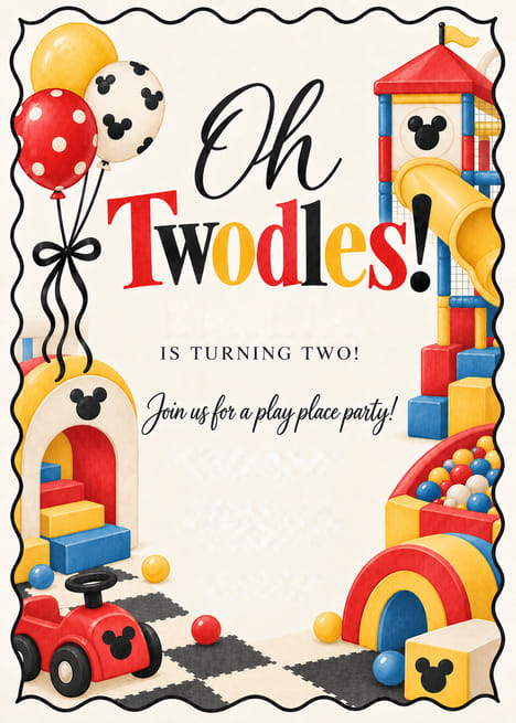 Oh Twodles Play Place Second Birthday Invitation