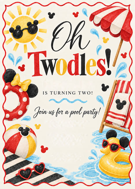 Oh Twodles Pool Party Second Birthday Invitation