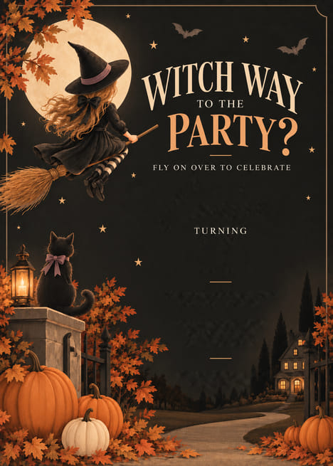Witch Way to the Party Halloween Birthday Invitation